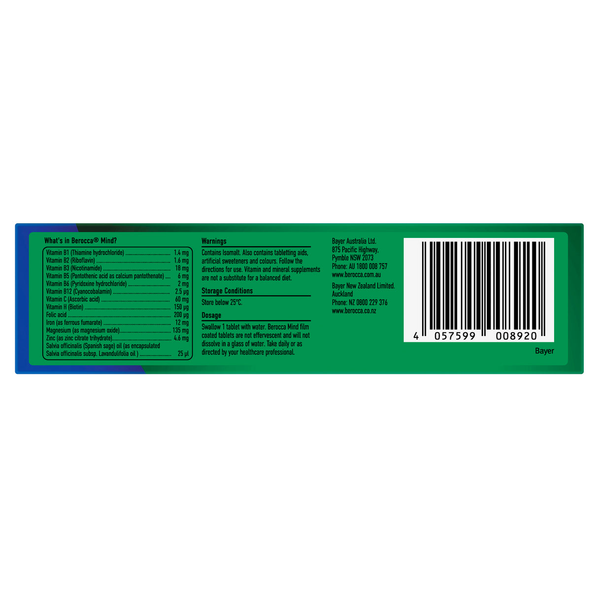 Berocca Mind with Sage Film Coated Tablets 30s