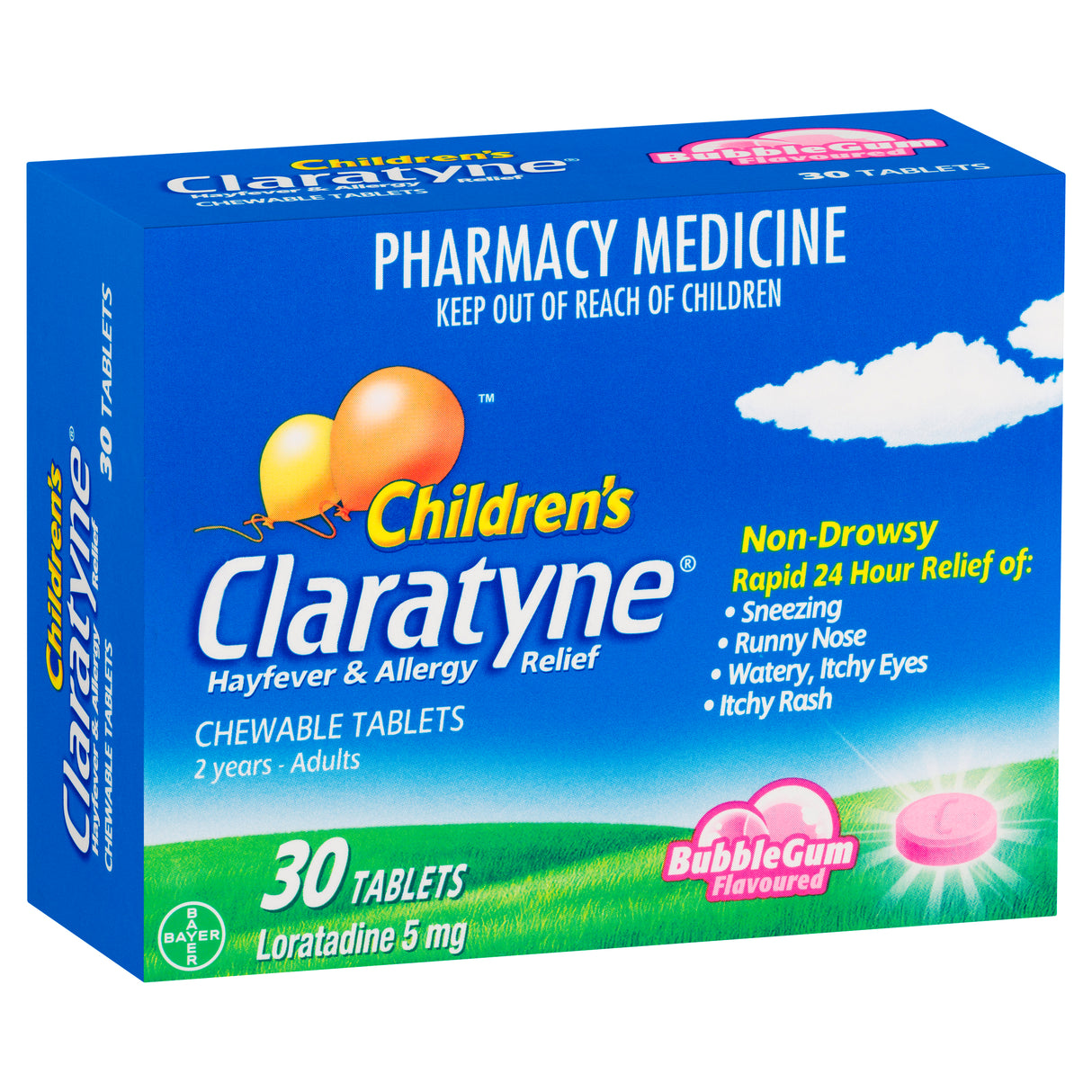 Children's Claratyne Allergy & Hayfever Relief Antihistamine Bubblegum Flavoured Chewable Tablets 30 pack