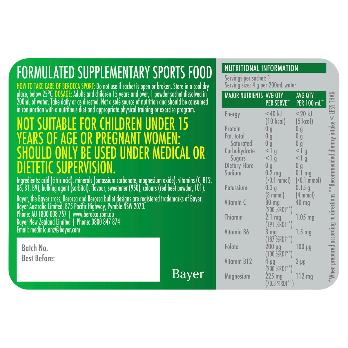 Berocca Sport Powder Sachet Orange 14s