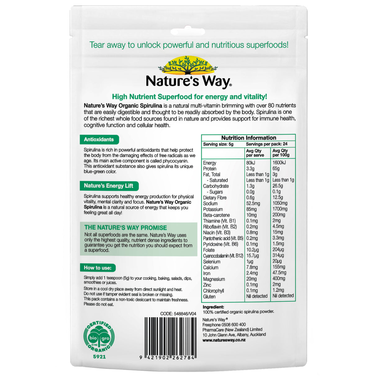 Nature's Way Super Foods Spirulina Powder 120g