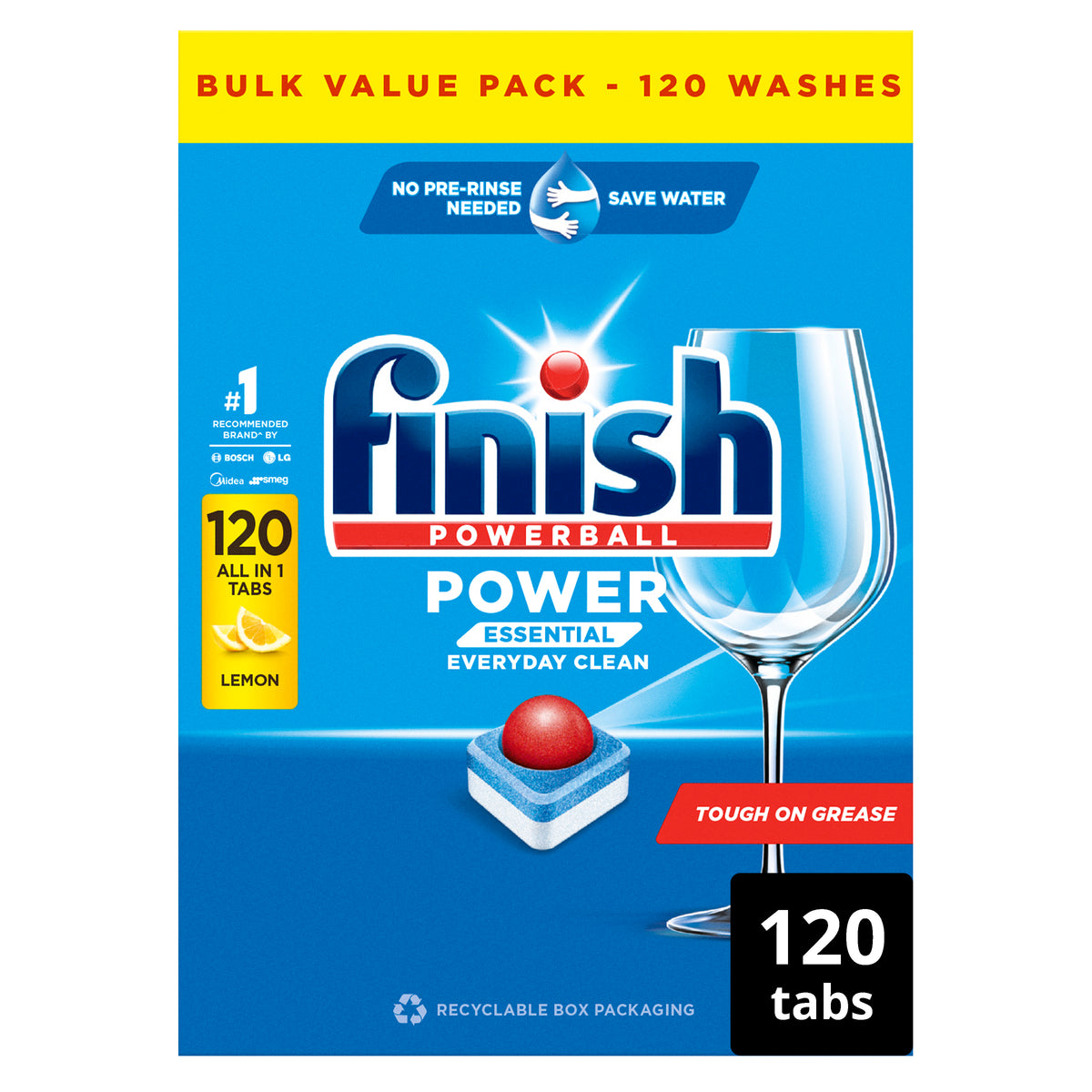 Finish Power Essential Dishwasher Tablets Lemon Sparkle 120 Tablets