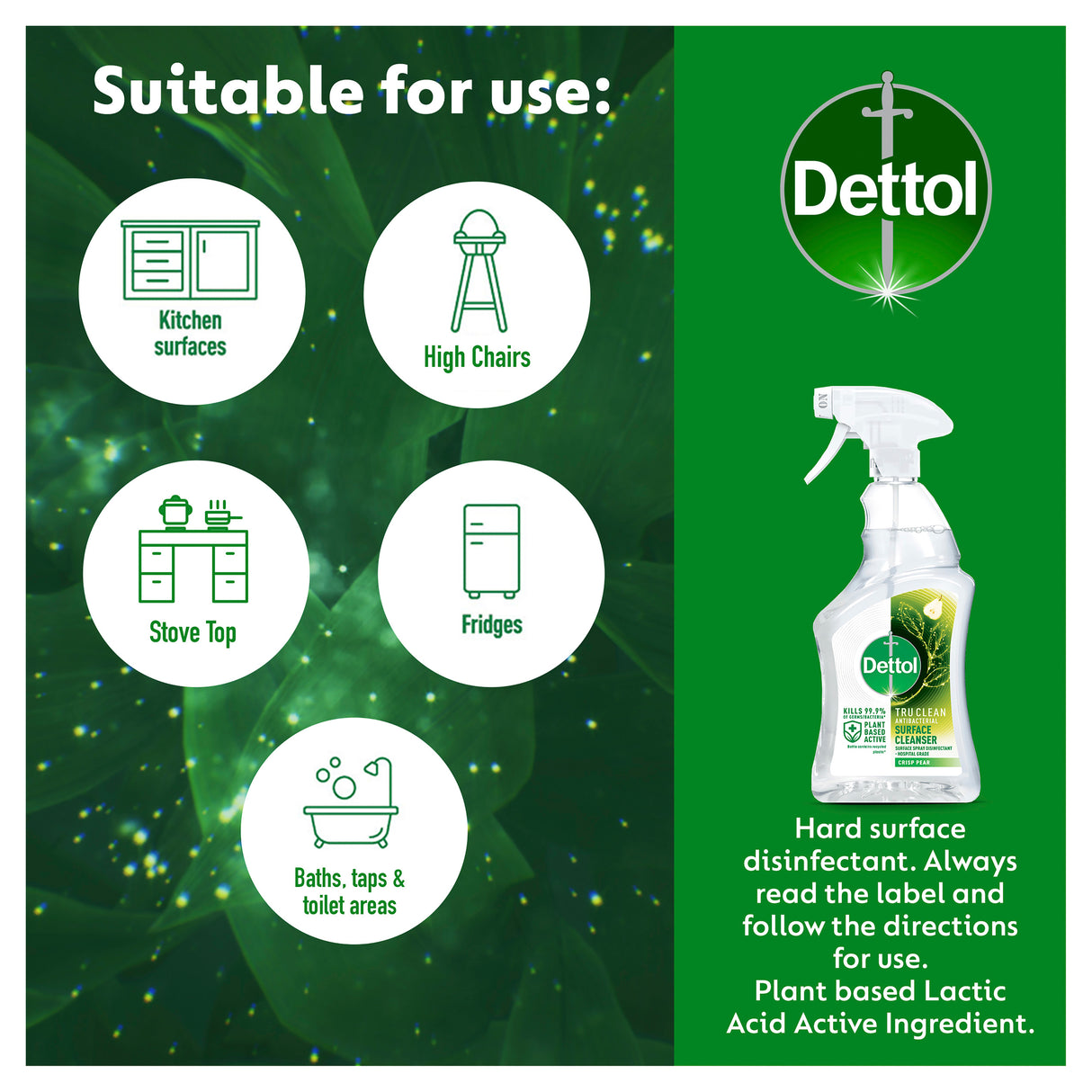 Dettol Tru Clean Antibacterial Surface Trigger Cleanser Crisp Pear 500mL