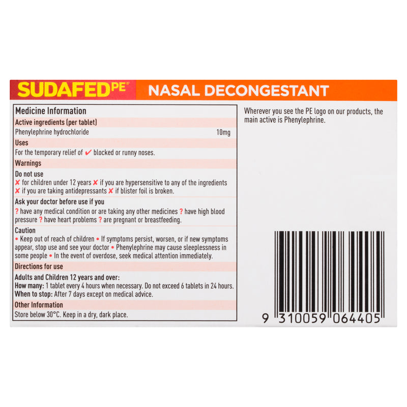 Sudafed PE Nasal Decongestant Tablets 48 Pack