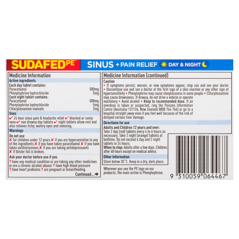 SUDAFED PE Day & Night Cold & Flu Medicine 48 Tablets