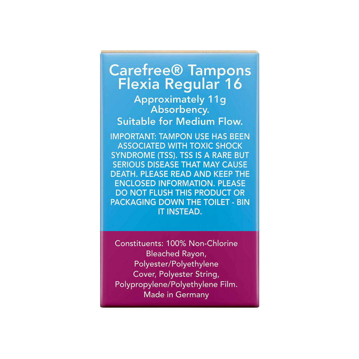 Carefree Flexia Fragrance Free Regular Tampons With Wings 16 Pack