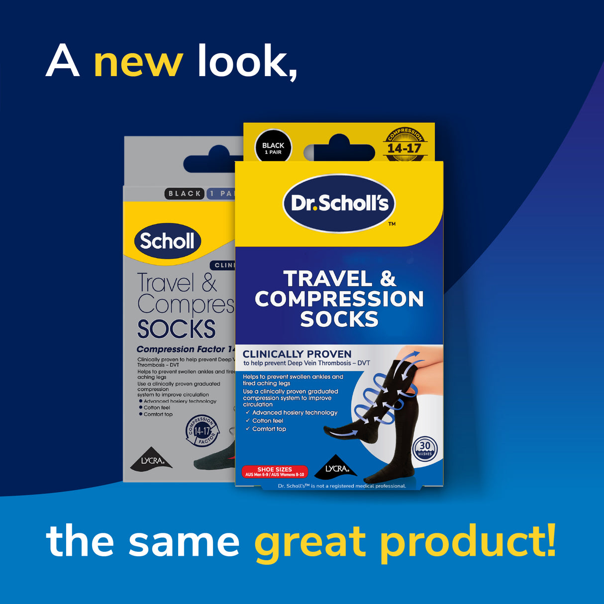 Scholl Flight Socks Compression Hosiery Black W8-11 M6-9