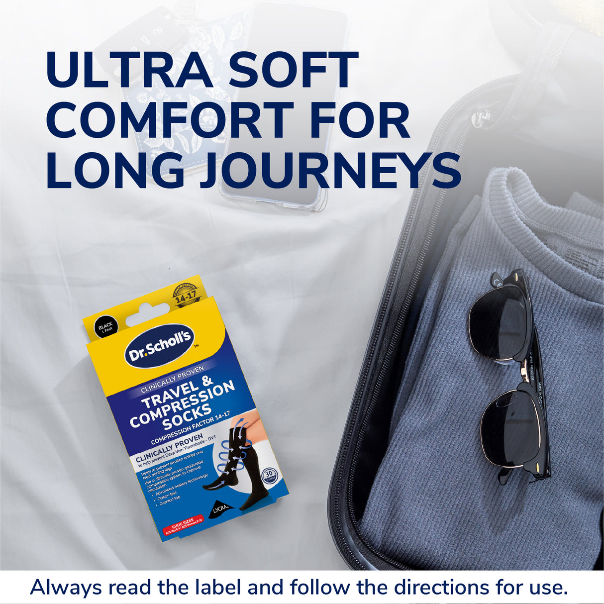 Scholl Flight Socks Compression Hosiery Black W8-11 M6-9