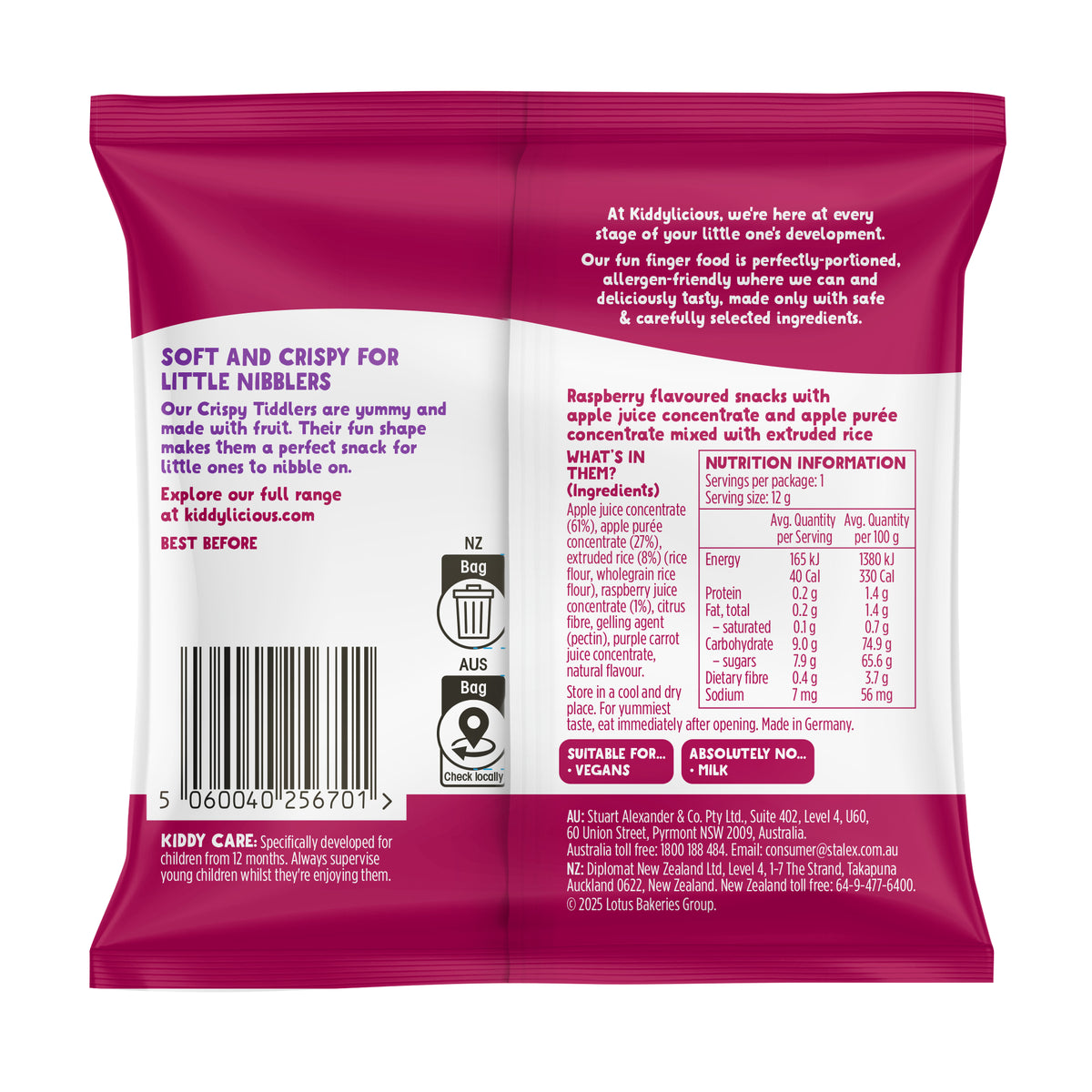 Kiddylicious Rasp Crspy Tiddlers 12g