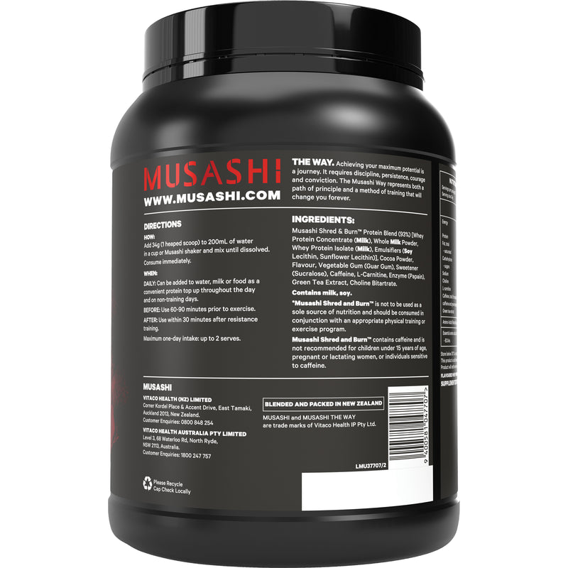 Musashi Shred & Burn Protein Powder - Chocolate Protein Shake 900g