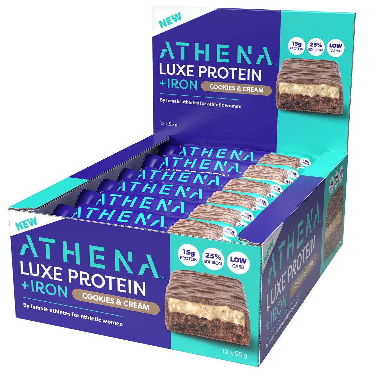 Athena Luxe Protein + Iron Cookies & Cream 55g bar