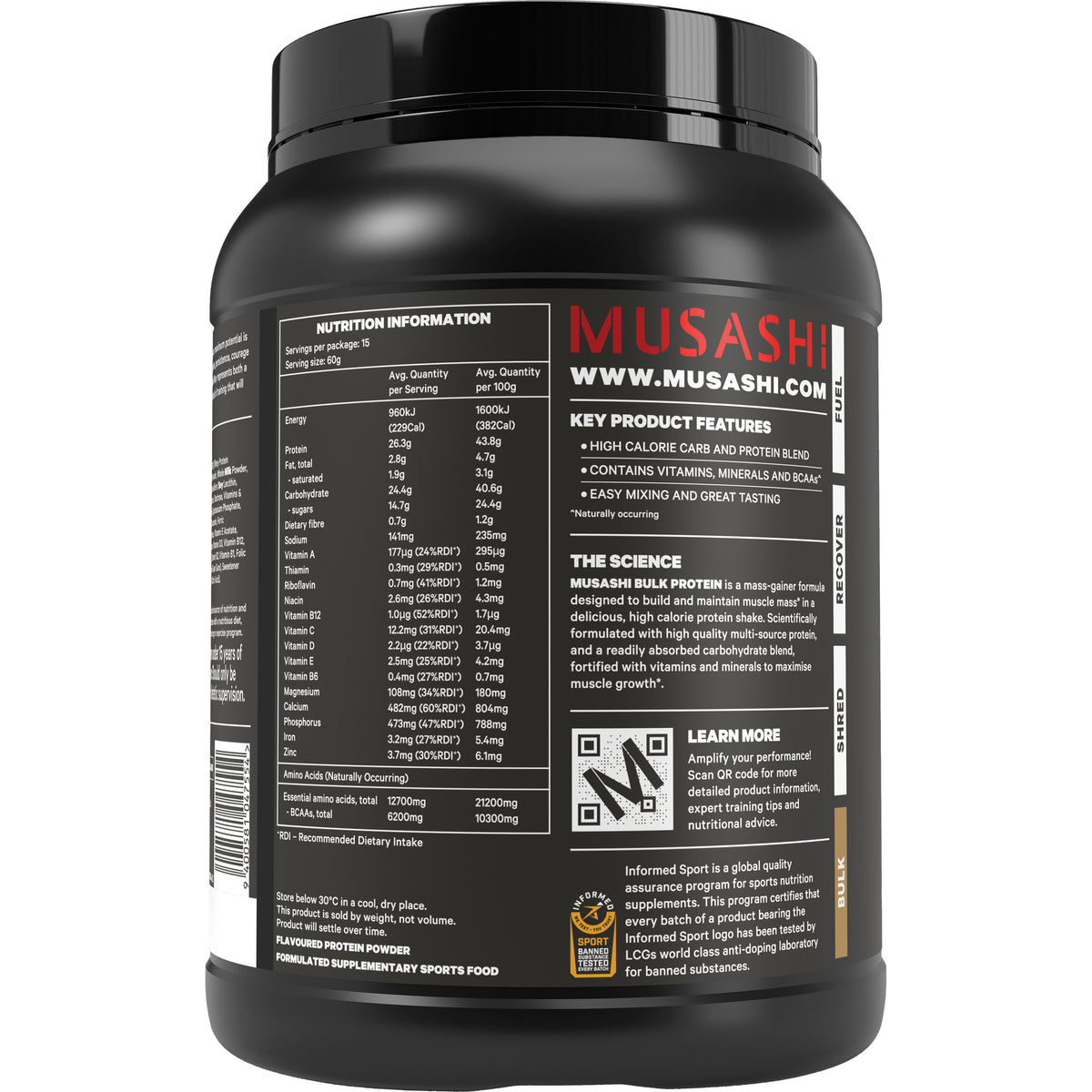 Musashi Bulk Protein Vanilla Milkshake 900g