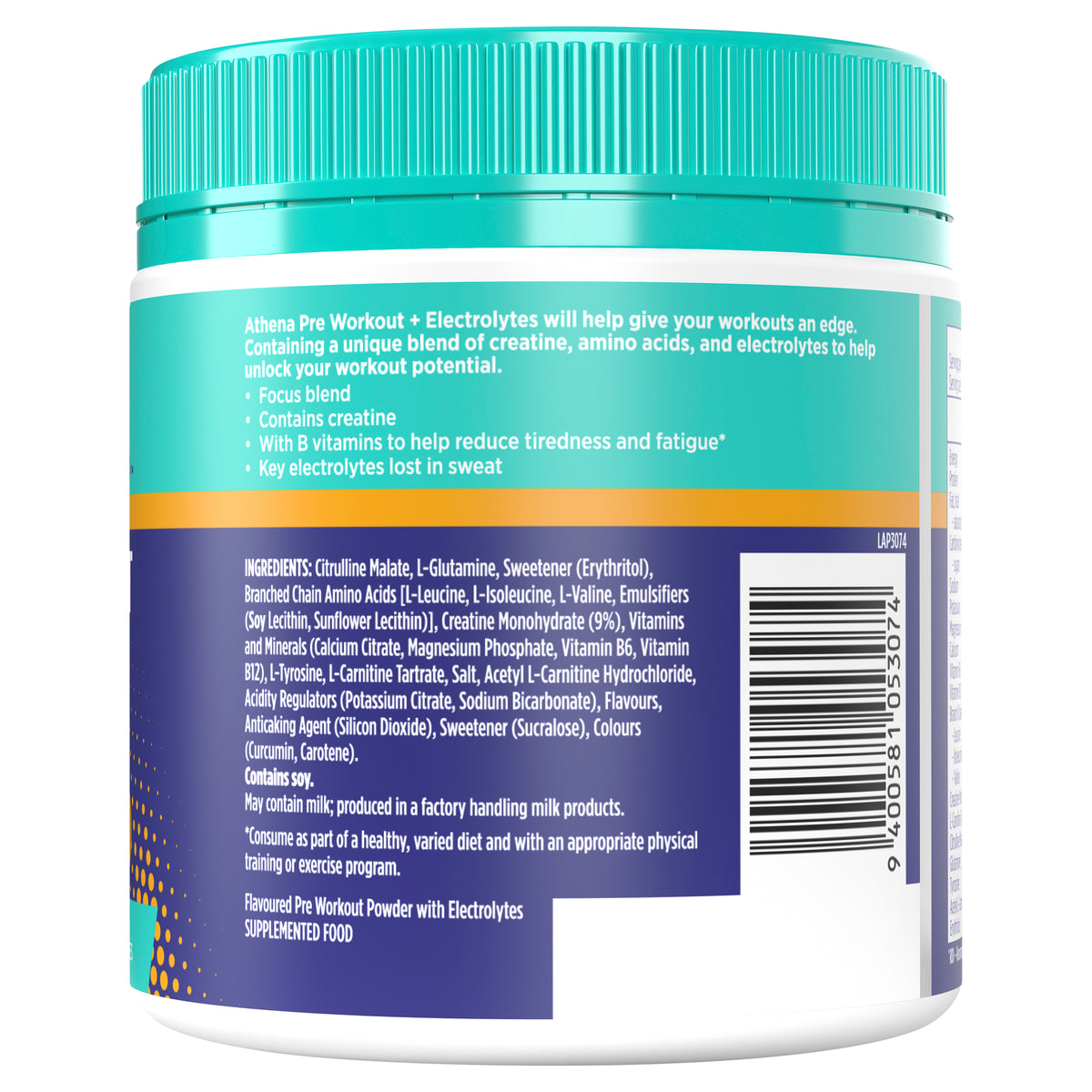 AthenaTM Pre Workout + Electrolytes Mango Burst 275g powder - NO CAFFEINE