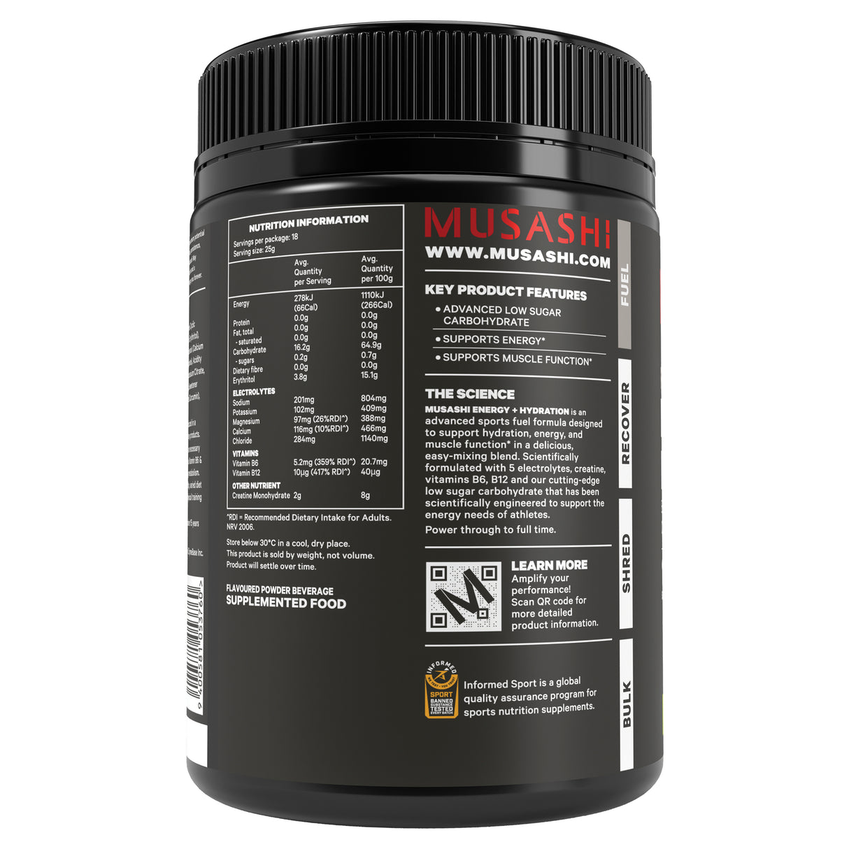 MUSASHI Fuel Energy + Hydration Powder Lemon Lime 450g