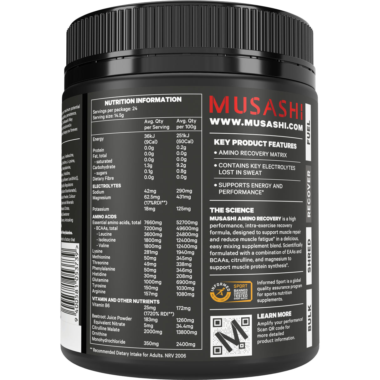 MUSASHI Amino Recovery Purple Grape 350g