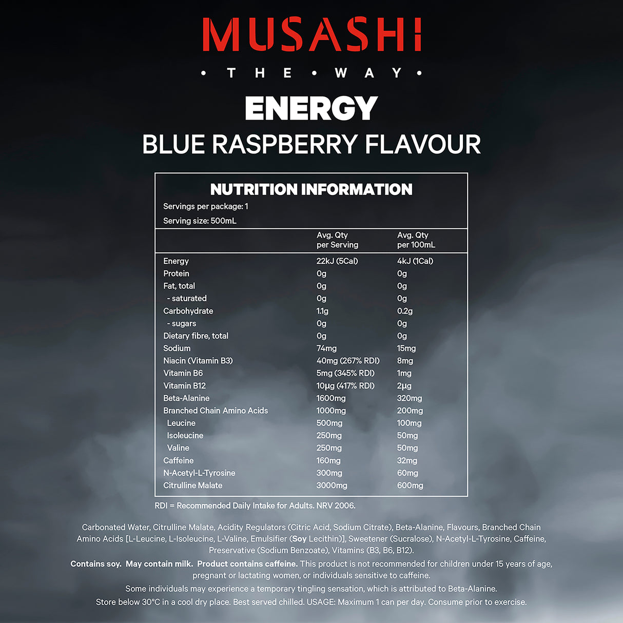 Musashi Energy Drink Blue Raspberry 500ml