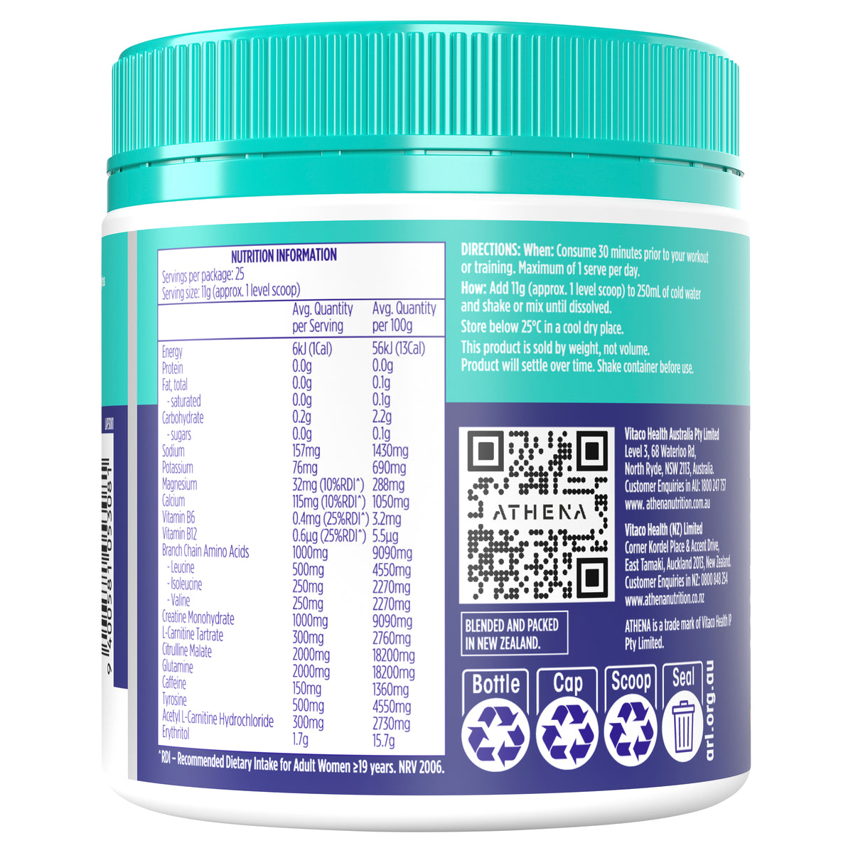 Athena Pre Workout + Electrolytes Watermelon 275g powder