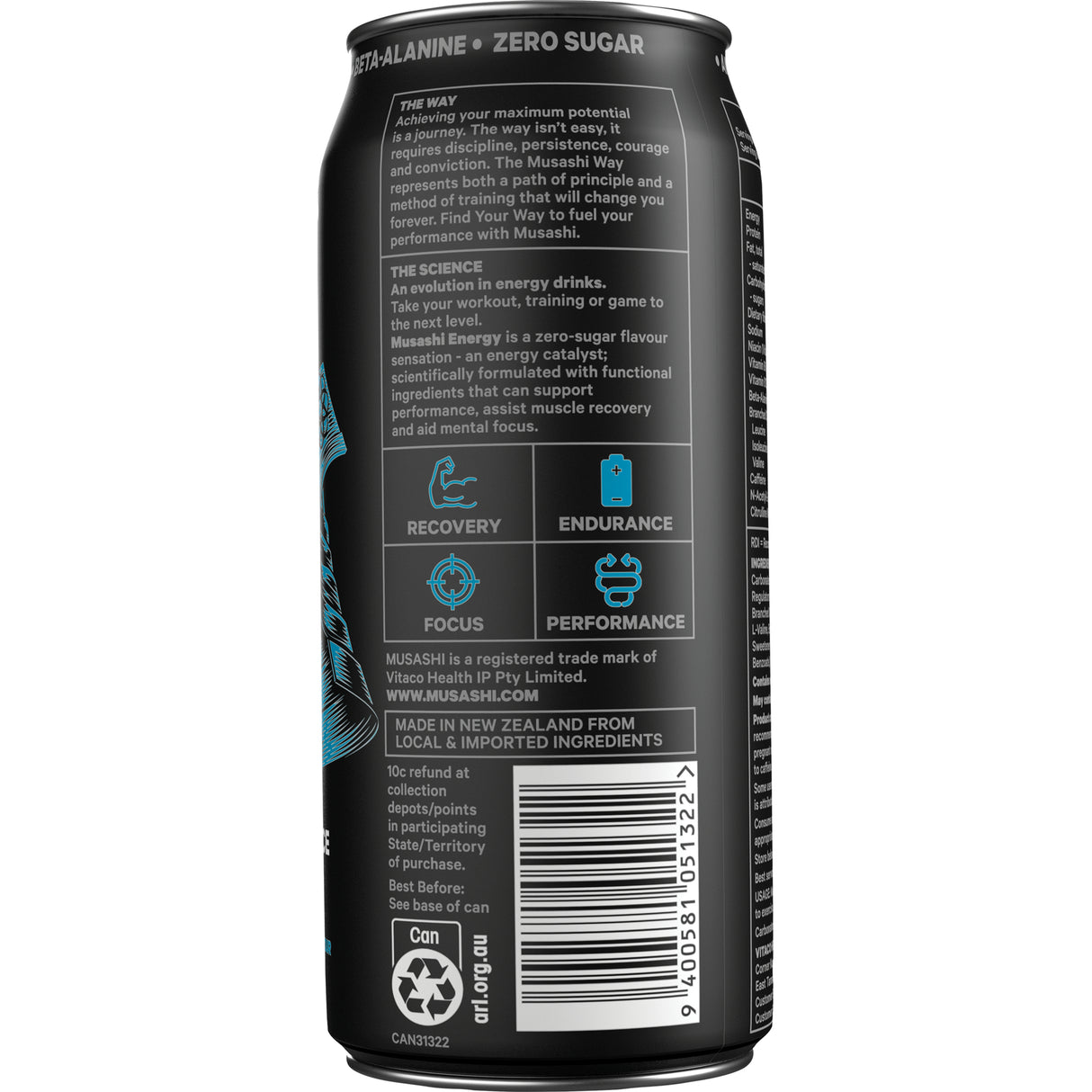 Musashi Energy Drink Blue Raspberry 500ml