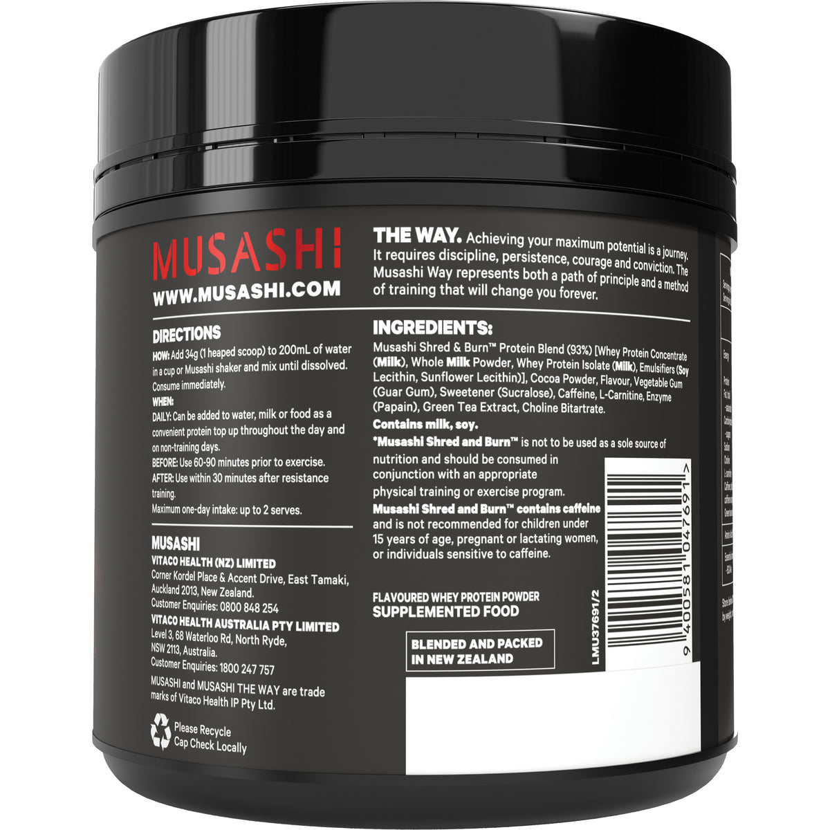 MUSASHI Shred&Burn Chocolate Milkshake 340g