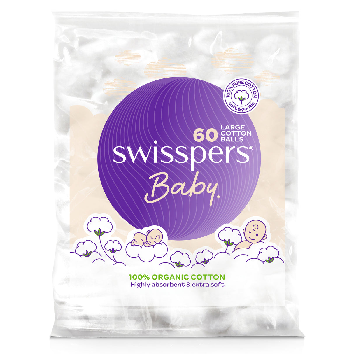 Swisspers Baby Organic Cotton Balls 60's