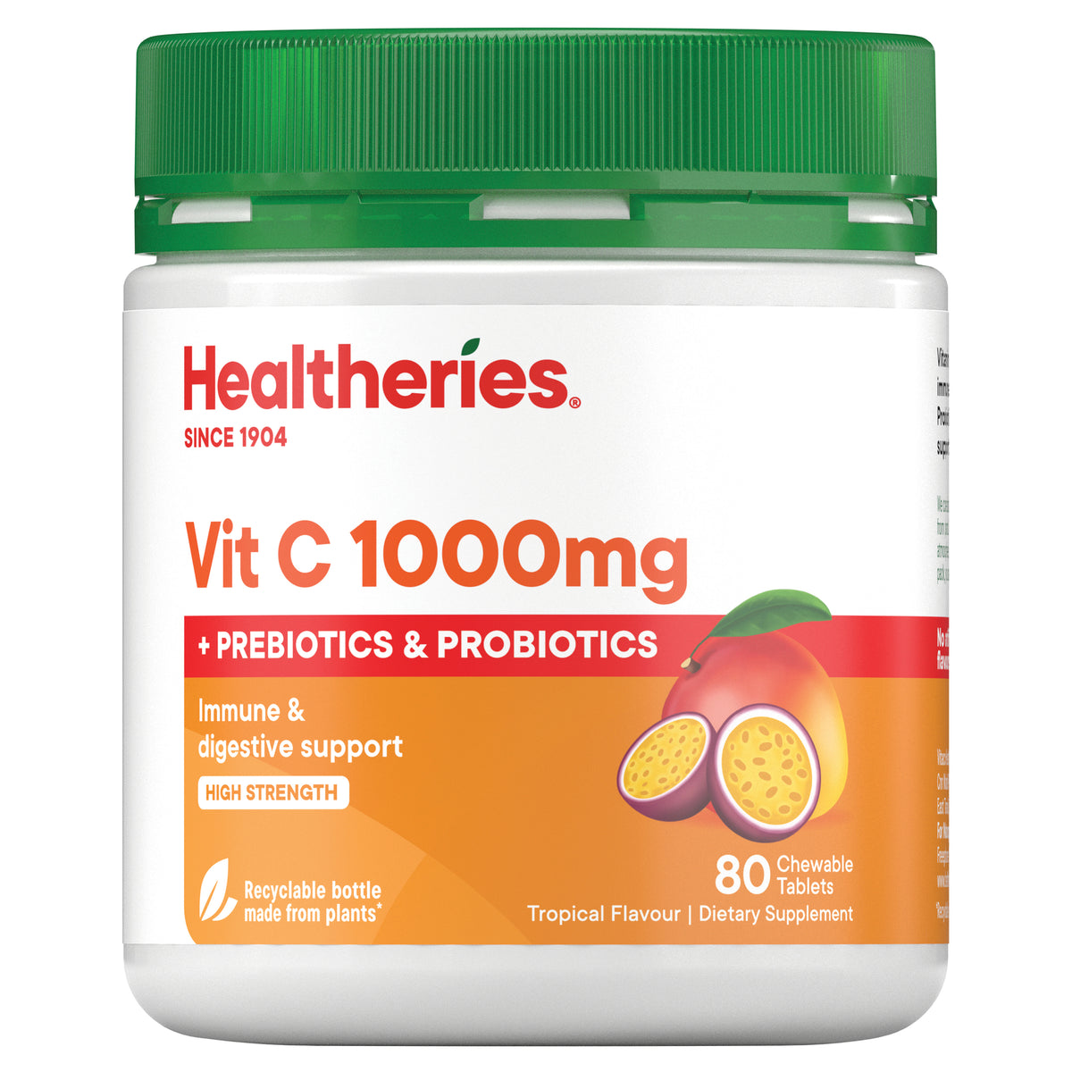 Healtheries Vitamin C 1000 mg + Prebiotics Probiotics Chewables 80 Tablets