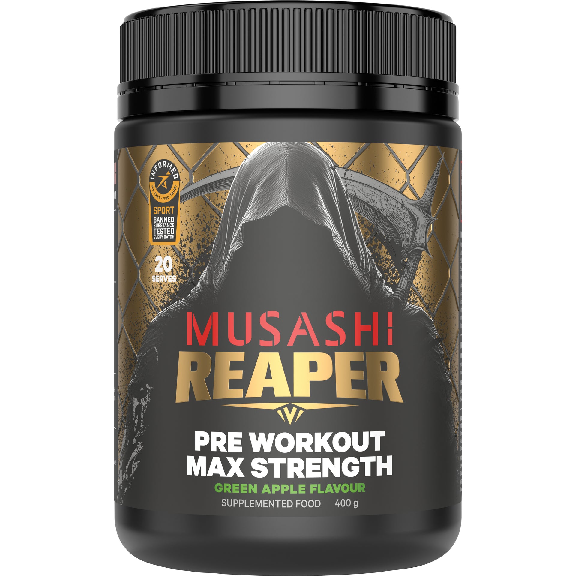 MUSASHI Reaper Pre-Workout Max Strength Green Apple 400g