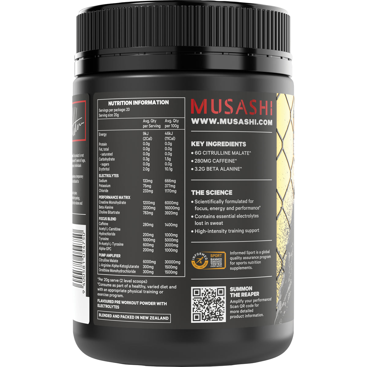 MUSASHI Reaper Pre-Workout Max Strength Green Apple 400g