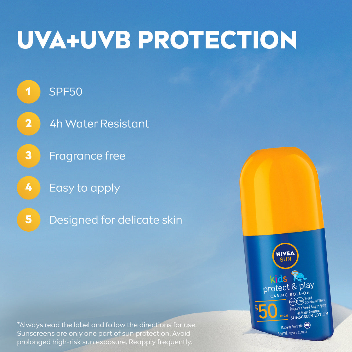 NIVEA Kids Caring Roll On Sun Lotion SPF50 65ml