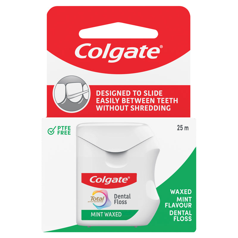 Colgate Total Mint Waxed Dental Floss, 25m, Protects Gums & Helps Prevent Tooth Decay