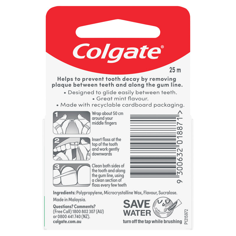 Colgate Total Mint Waxed Dental Floss, 25m, Protects Gums & Helps Prevent Tooth Decay
