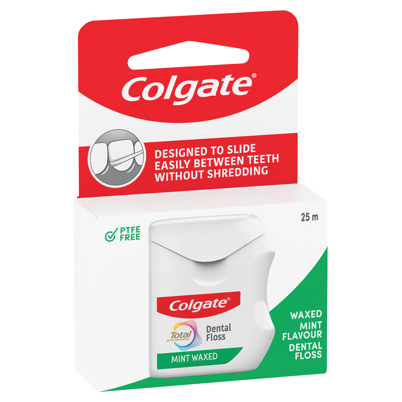 Colgate Total Mint Waxed Dental Floss, 25m, Protects Gums & Helps Prevent Tooth Decay