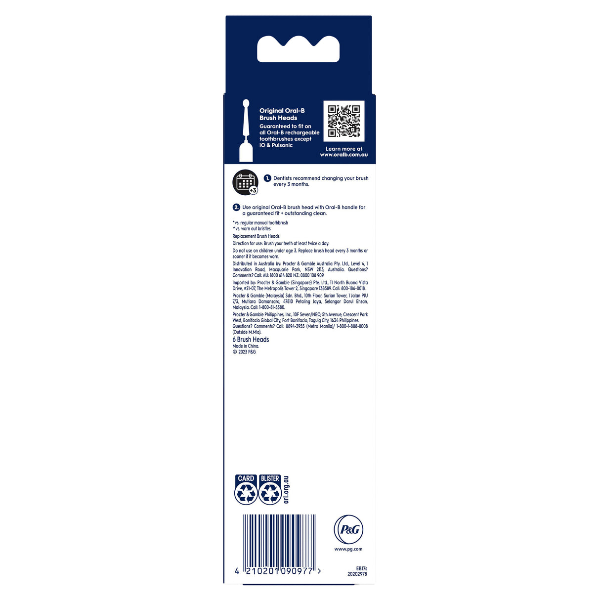 Oral-B Sensitive Clean Electric Toothbrush Heads White 6pk
