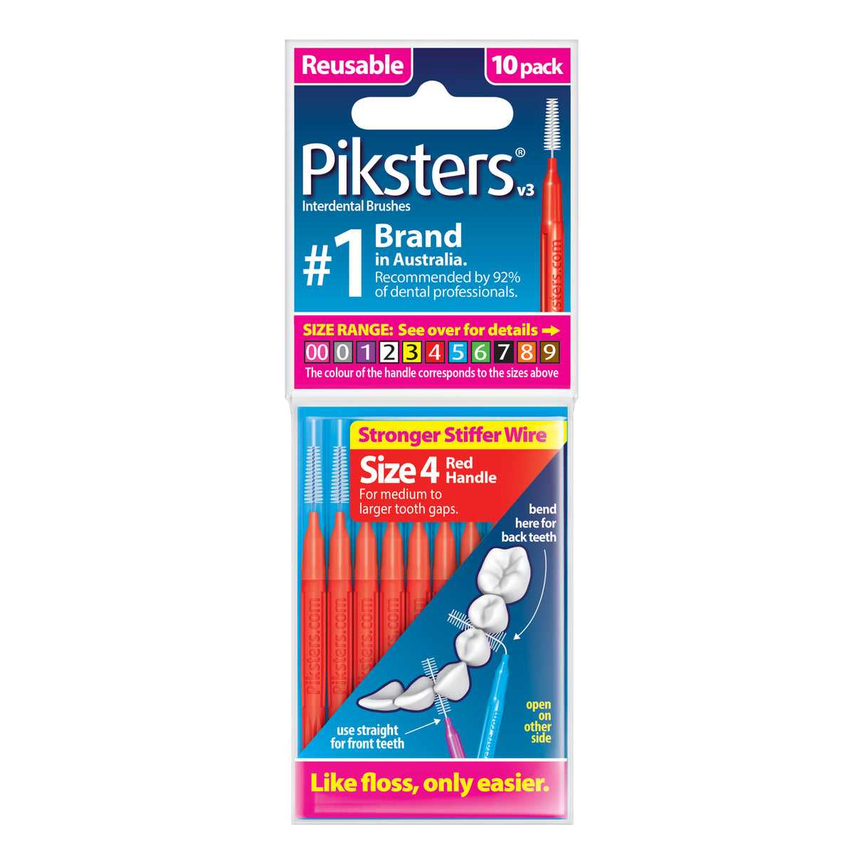 Piksters Interdental Brushes Size 4 Red 10pk