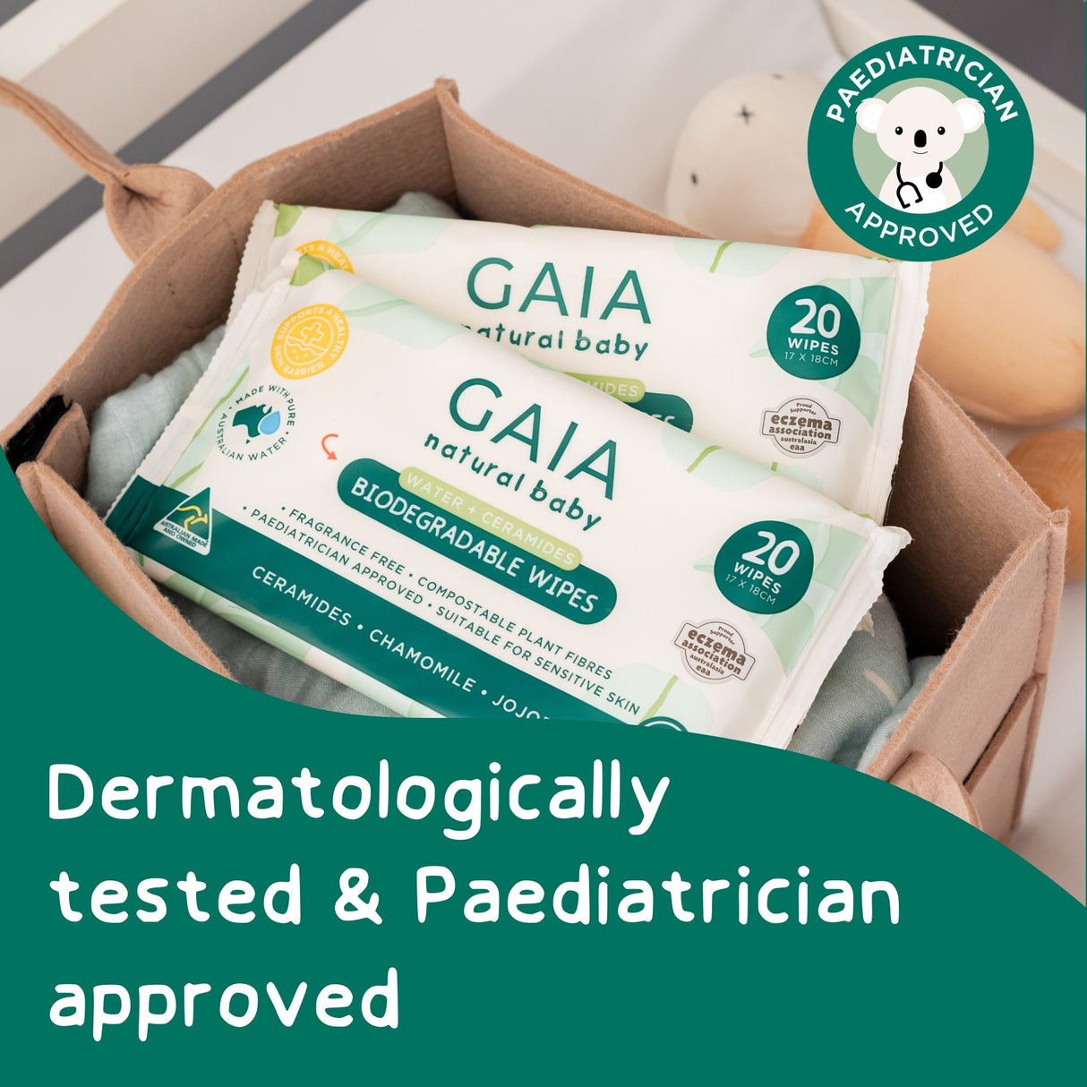 GAIA Natural Baby Water + Ceramides Biodegradable Wipes 20pk