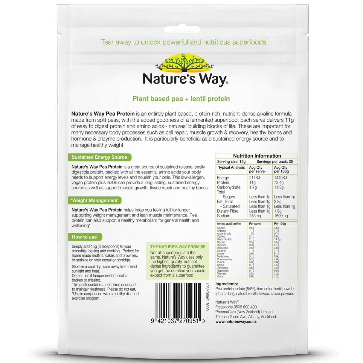 NATURES WAY SF Pea Prot Pch 375g