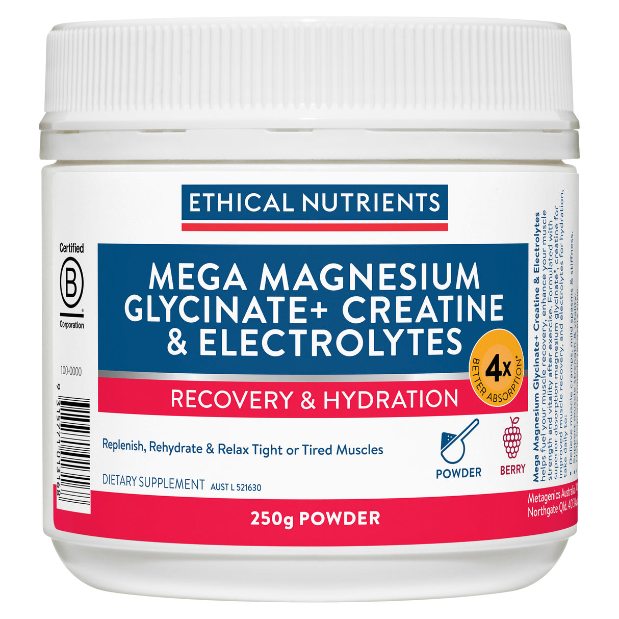 Ethical Nutrients Mega Magnesium Glycinate + Creatine & Electrolytes 250g