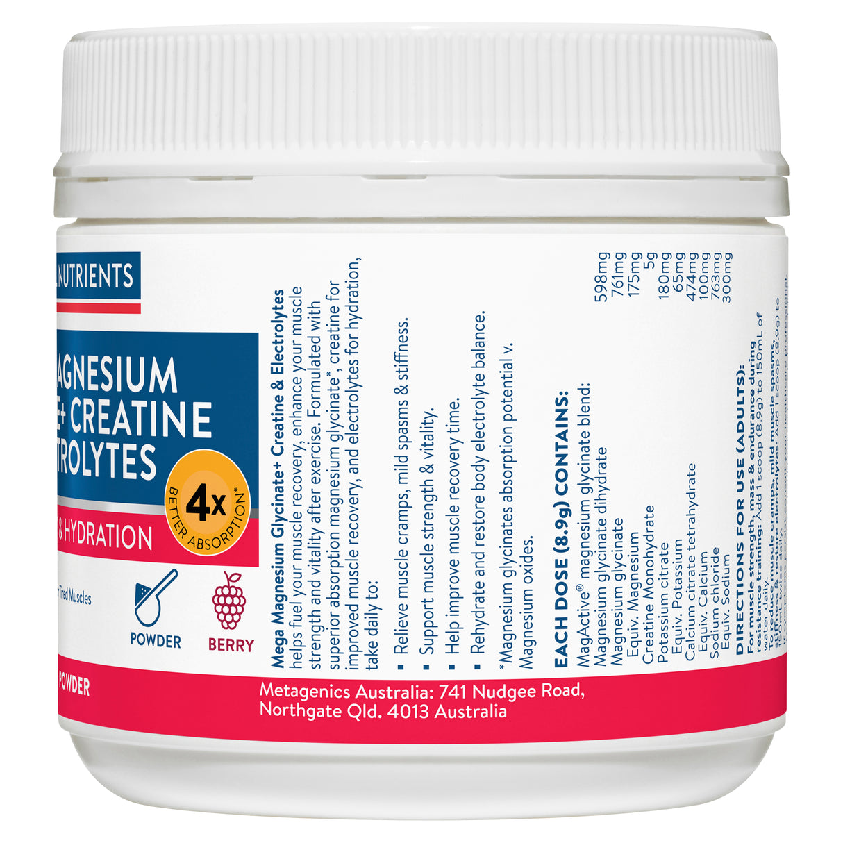 Ethical Nutrients Mega Magnesium Glycinate + Creatine & Electrolytes 250g