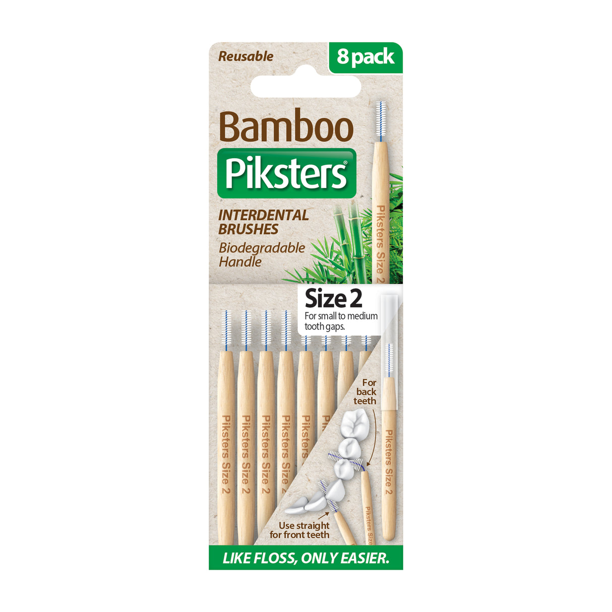 Piksters Interdental Brushes Bamboo Size 2 White 8pk