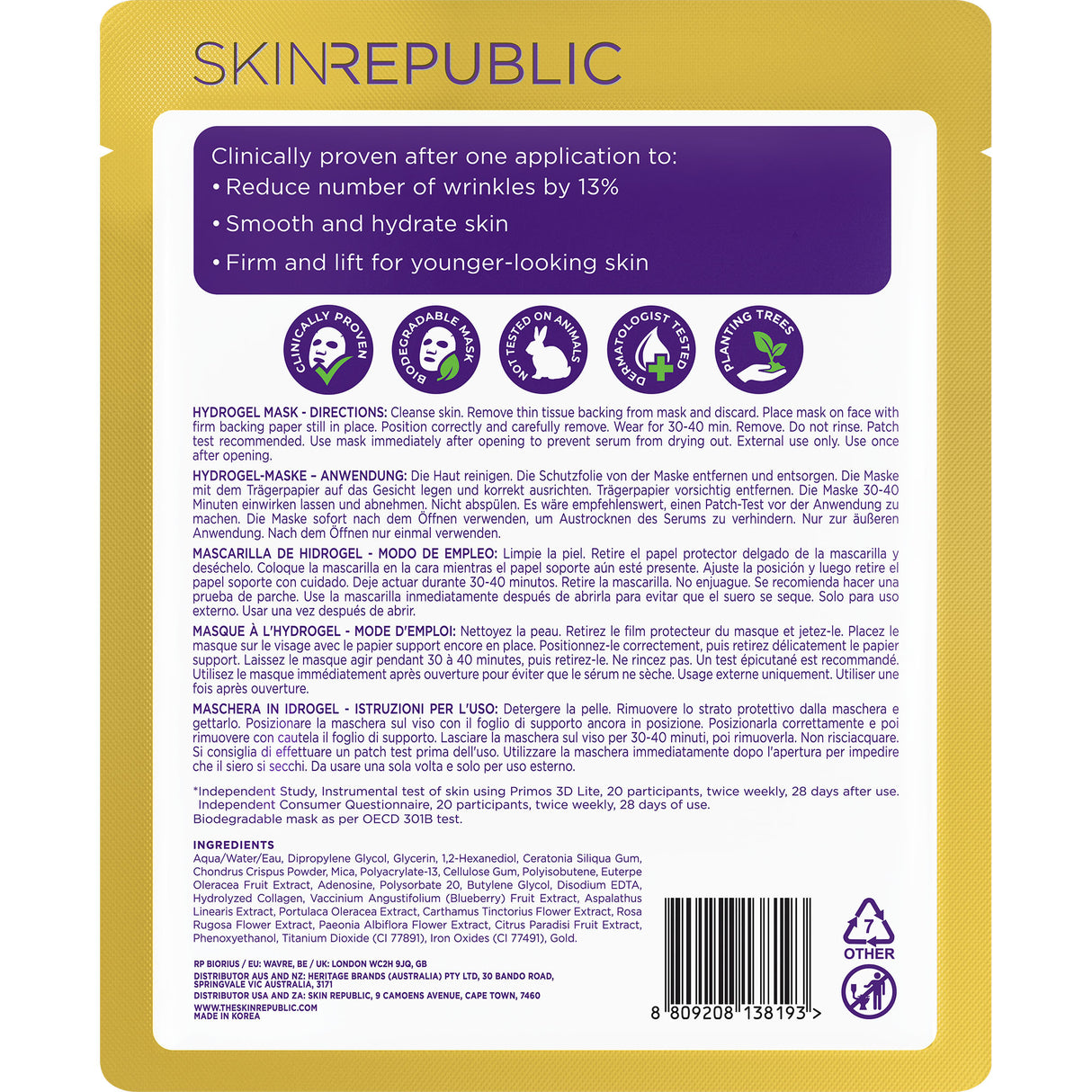 Skin Republic Gold Hydrogel Face Mask 25g