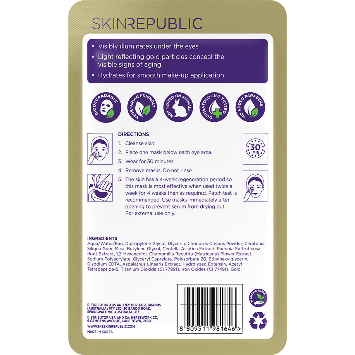 Skin Republic Gold Aquagel Under Eye Patches 2 Pairs