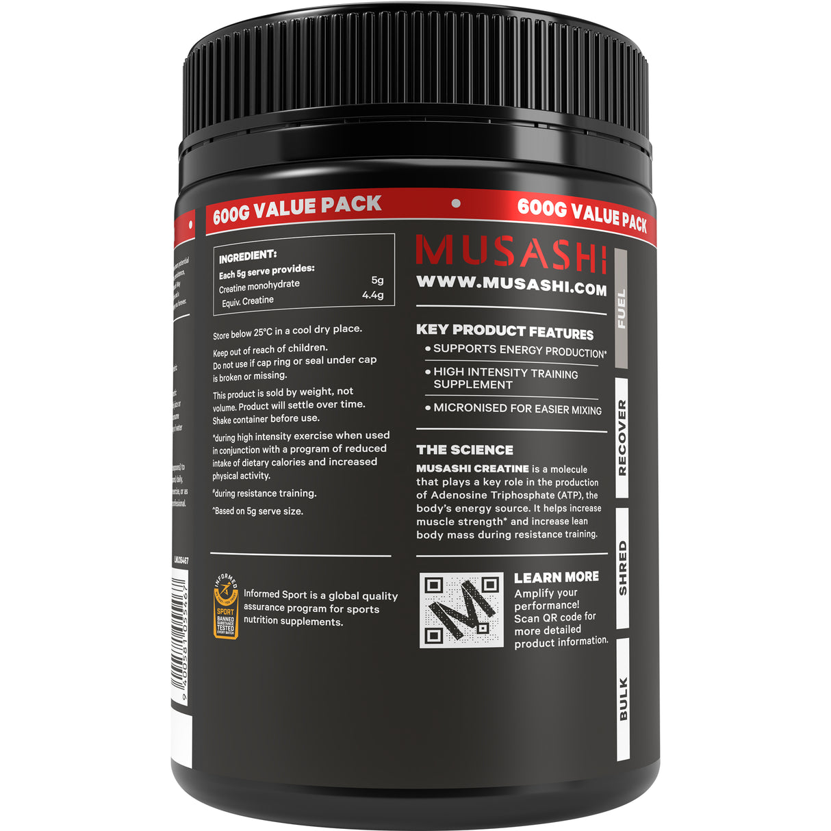 MUSASHI Creatine Unflavoured 600g