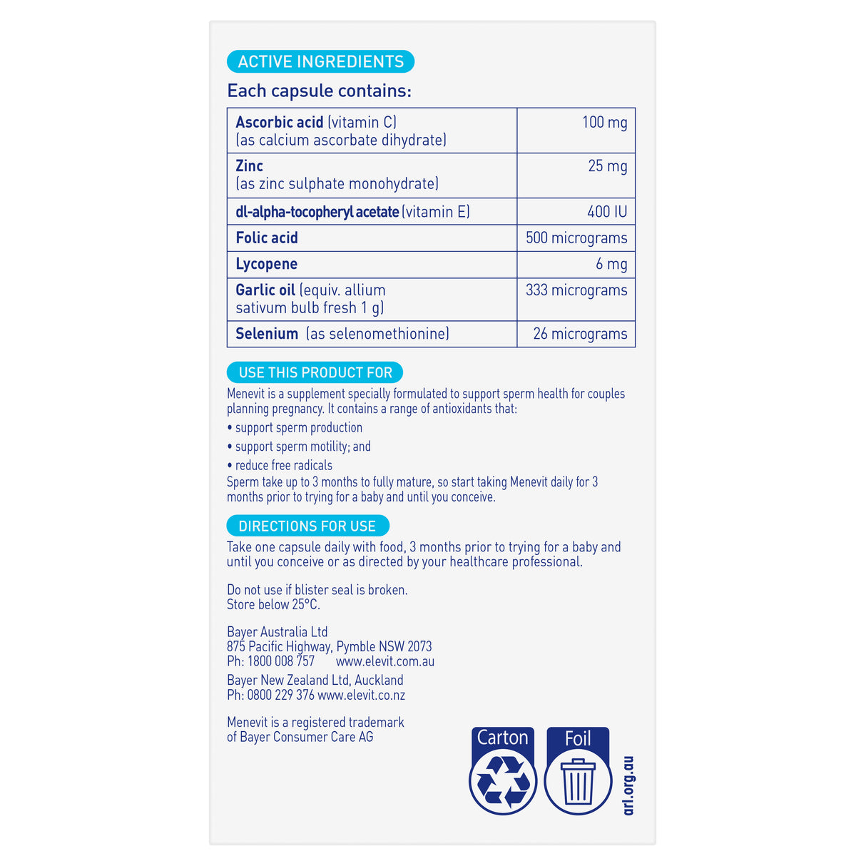 MENEVIT Pre-Conception Health 30 Tab