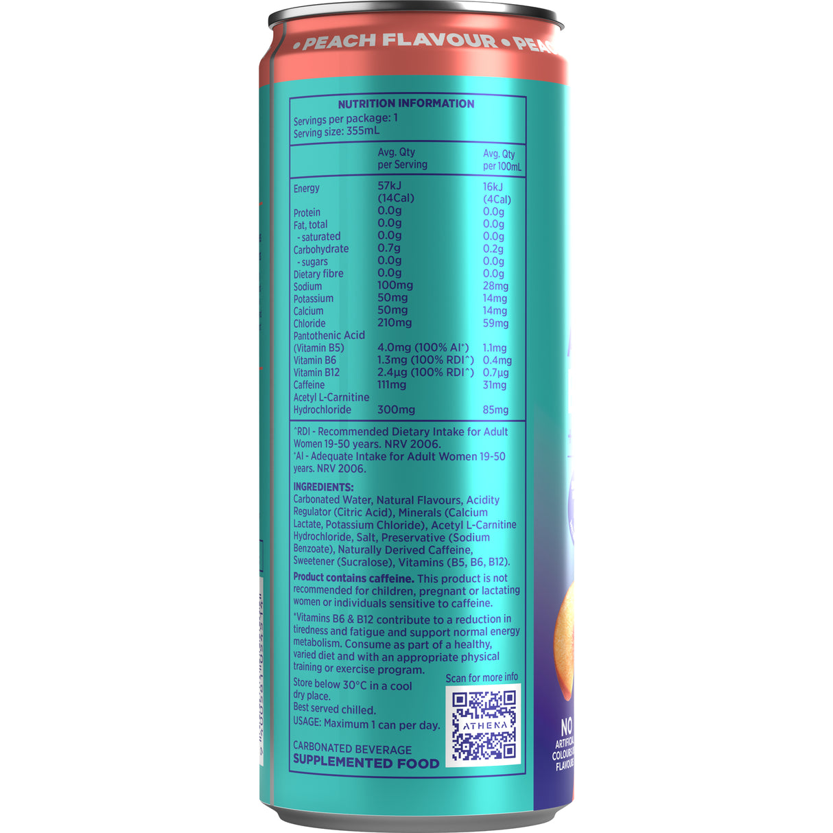 ATHENA Energy + Electrolytes Peach 355ml