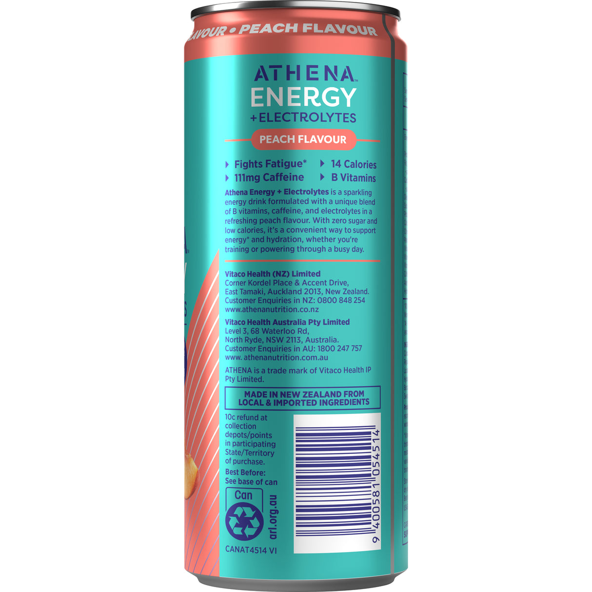 ATHENA Energy + Electrolytes Peach 355ml