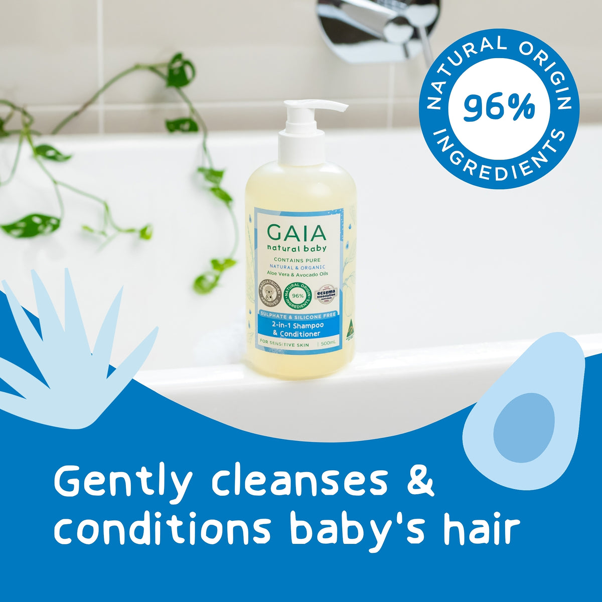 GAIA Natural Baby 2 in 1 Shampoo & Conditioner 500ml