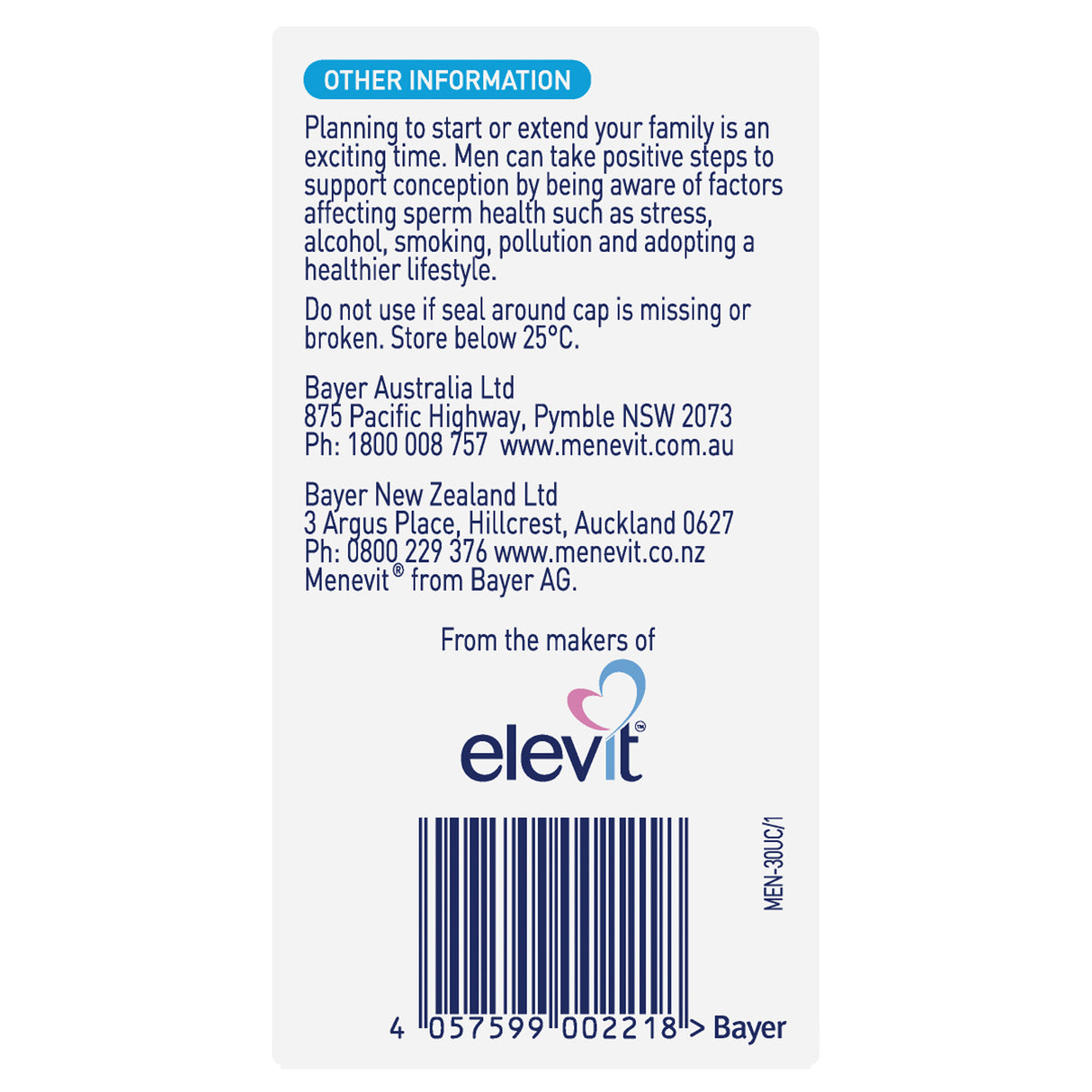 Menevit Pre-Conception Sperm Health 30 Capsules