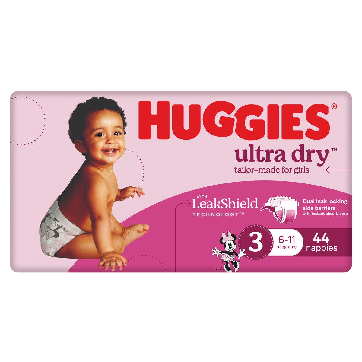 Huggies Ultra Dry Nappy Size 3 Girl 44 Pack