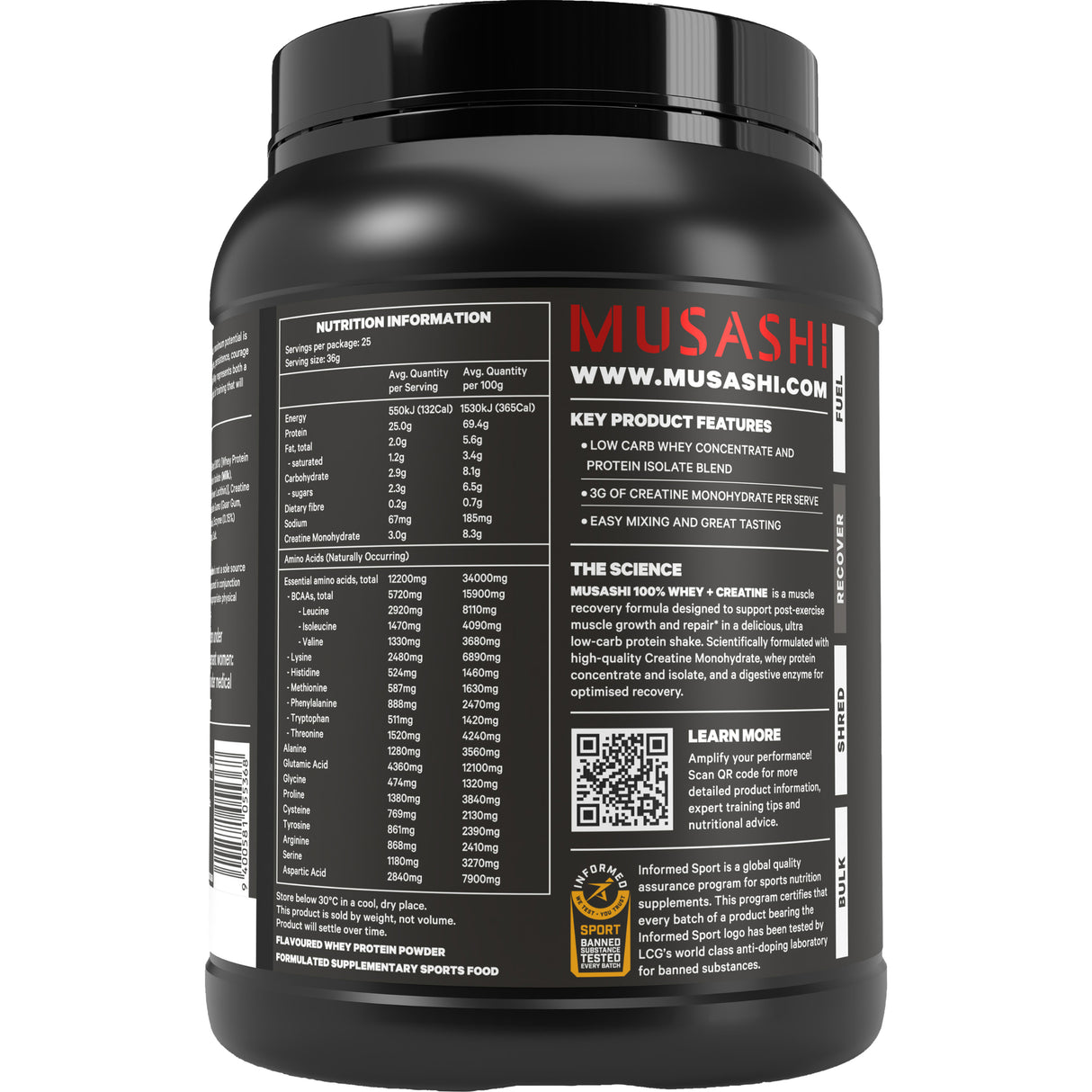 MUSASHI 100% Whey + Creatine Vanilla 900g