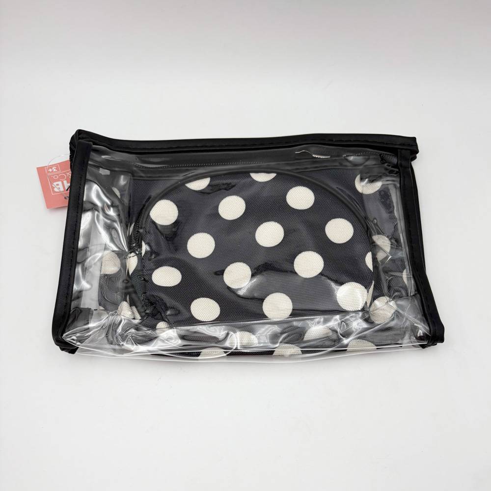 HB&Co Cosmetic Make Up Bags Spots Black 2 piece
