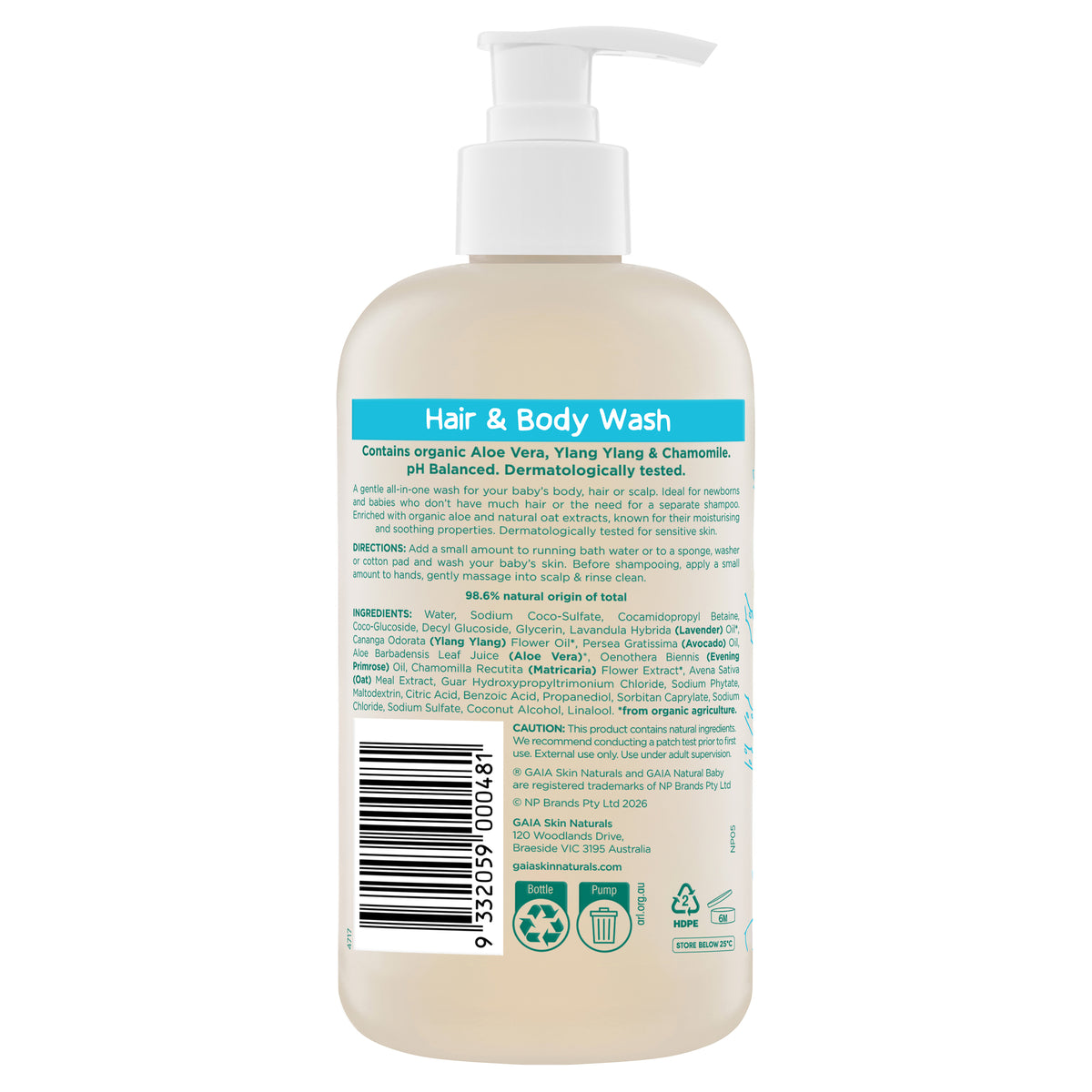 GAIA Natural Baby Hair & Body Wash 500ml