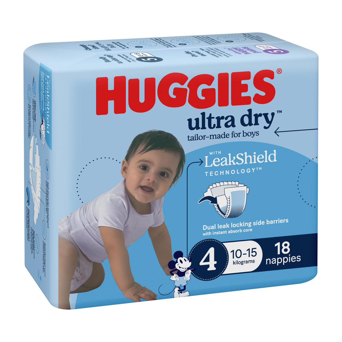 Huggies Ultra Dry Nappies Boys Size 4 (10-15kg) 18 Pack